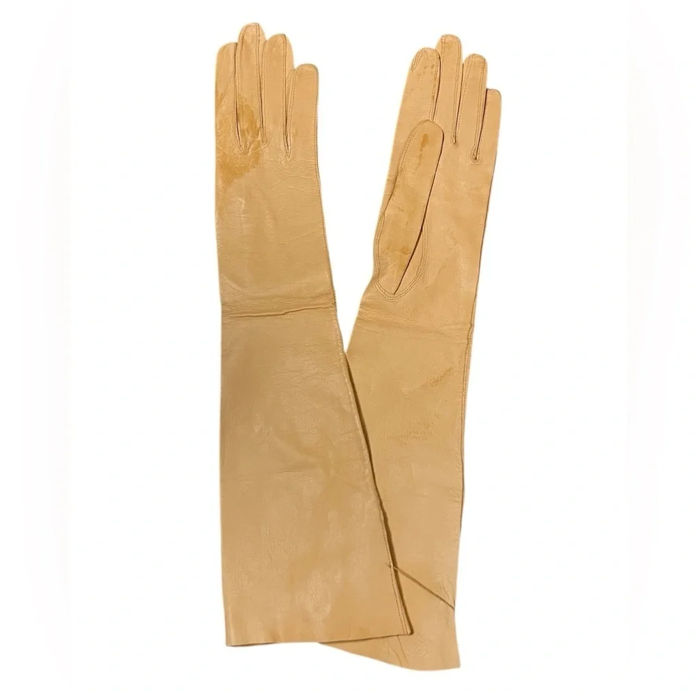 Chevreau vintage tan kid leather opera gloves Made in France